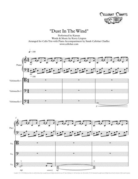 Dust In The Wind Cello Trio With Piano Kansas Arr Cellobat Recording Available