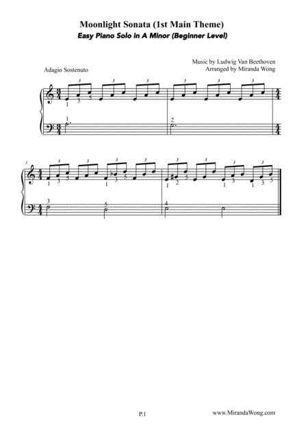Moonlight Sonata Easy Piano Solo In A Minor