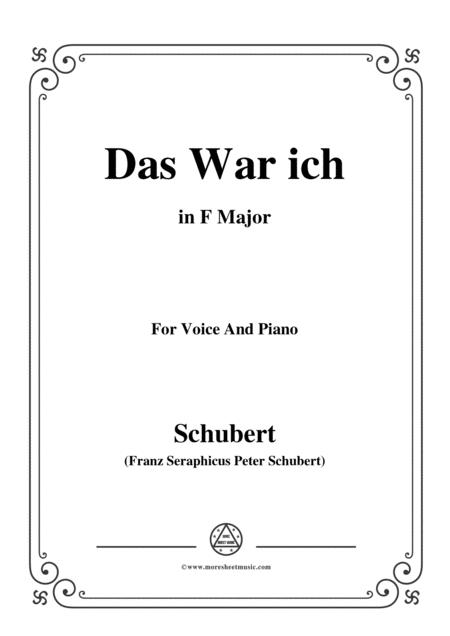 Schubert Das War Ich In F Major For Voice Piano