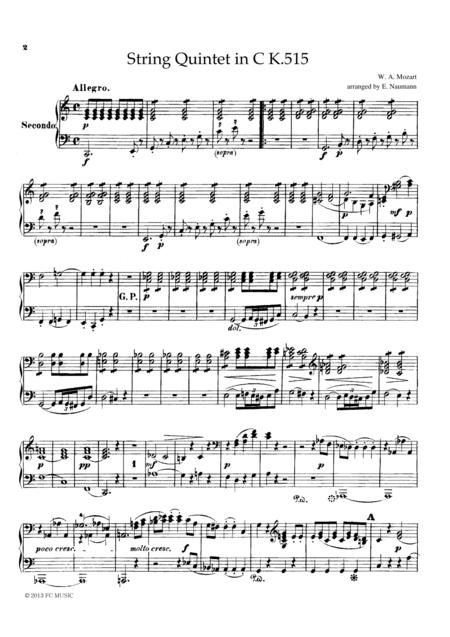 Mozart String Quintet In C K 515 For Piano Duet 1 Piano 4 Hands Pm803