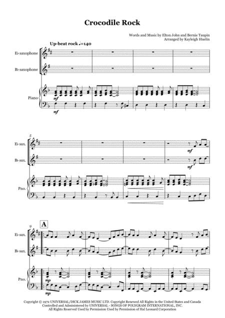 Crocodile Rock By Elton John Solo Saxophone In Eb Bb With Piano