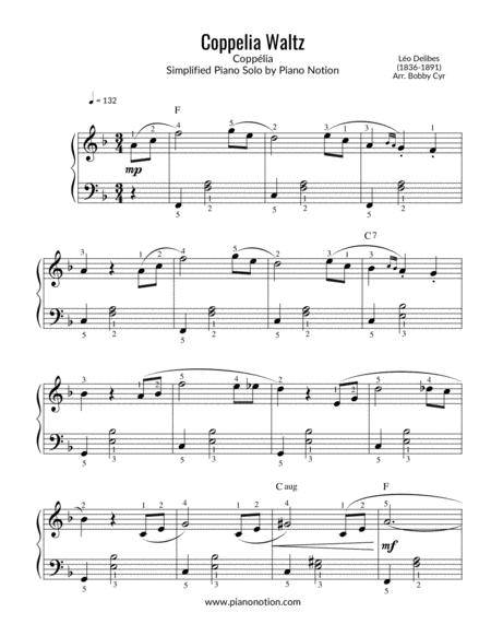 Coppelia Waltz Simplified Piano Solo
