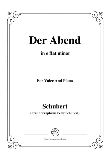 Schubert Der Abend In E Flat Minor For Voice Piano