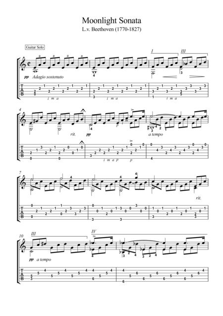 Moonlight Sonata Classical Guitar Solo With Tablature