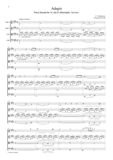 Beethoven Piano Sonata No 14 Op 27 Moonlight 1st Mvt For String Quartet Cb008