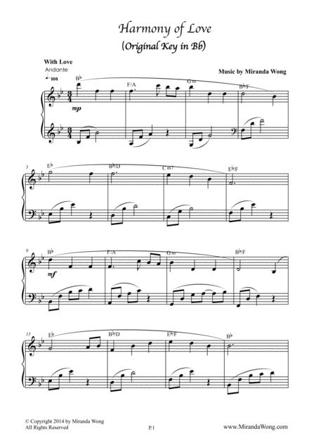 Harmony Of Love In Bb Key Romantic Piano Solo