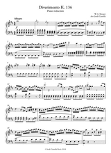 Mozart Divertimento Kv 136 Piano Version