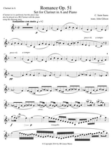 Saint Saens Romance Op 51 Set For Clarinet And Piano