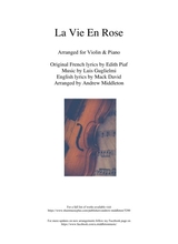 La Vie En Rose For Violin And Piano