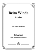 Schubert Beim Winde In E Minor For Voice Piano
