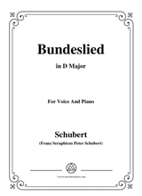 Schubert Bundeslied In D Major For Voice Piano