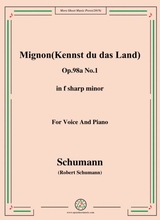 Schumann Mignon Kennst Du Das Land Op 98a No 1 In F Sharp Minor For Vioce Pno