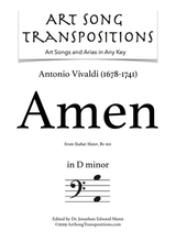 Amen Transposed To D Minor Bass Clef
