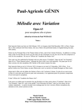 Paul Agricole Gnin Mlodie Avec Variation Opus 63 For Alto Saxophone And Piano