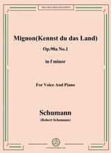 Schumann Mignon Kennst Du Das Land Op 98a No 1 In F Minor For Vioce Pno