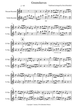Greensleeves For Descant And Tenor Recorder Duet