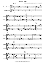 Minuet In G By Bach For Recorder Duet