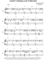 Zayn And Taylor Swift I Dont Wanna Live Forever Easy Piano Sheet
