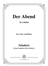 Schubert Der Abend In E Minor For Voice Piano