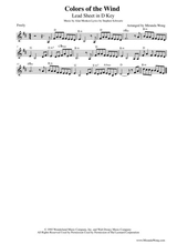 Colors Of The Wind Lead Sheet In D Key With Chords