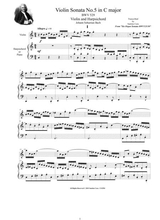 Bach Violin Sonata No 5 In C Major Bwv 529 For Violin And Harpsichord Or Piano