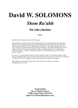 David W Solomons Shem Ru Ahh For Clarinet Solo