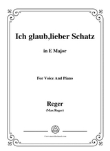 Reger Ich Glaub Lieber Schatz In E Major For Voice And Piano