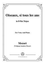 Mozart Oiseaux Si Tous Les Ans In D Flat Major For Voice And Piano