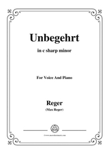 Reger Unbegehrt In C Sharp Minor For Voice And Piano