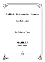 Mahler Ich Bin Der Welt Abhanden Gekommen In A Flat Major For Voice And Piano