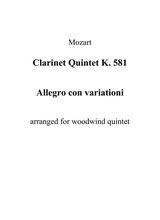 Clarinet Quintet K 581 Allegro Con Variationi And Parts